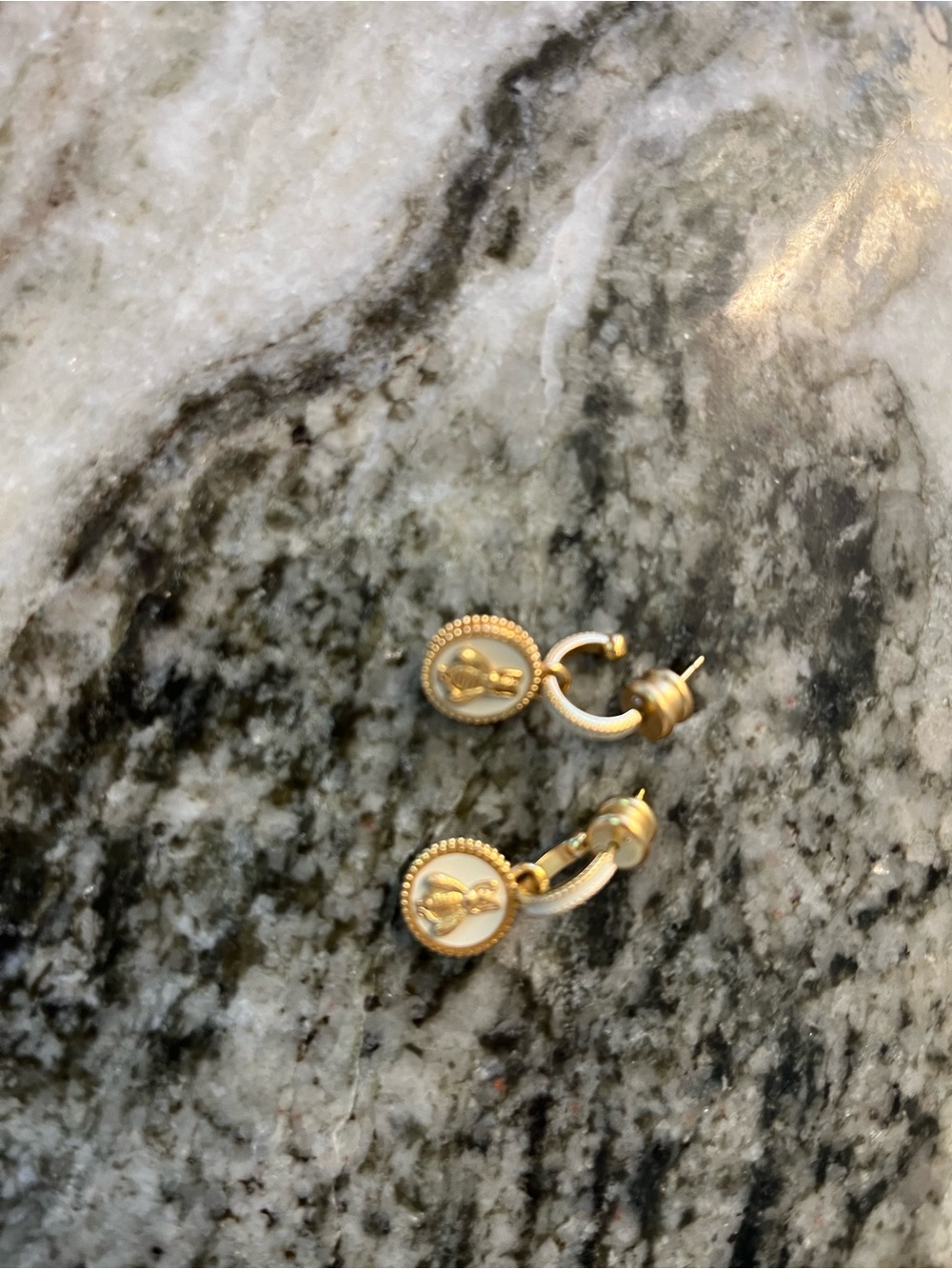 JULIE VOS WHITE ENAMEL BEE CAMEO PENDANT EARRINGS